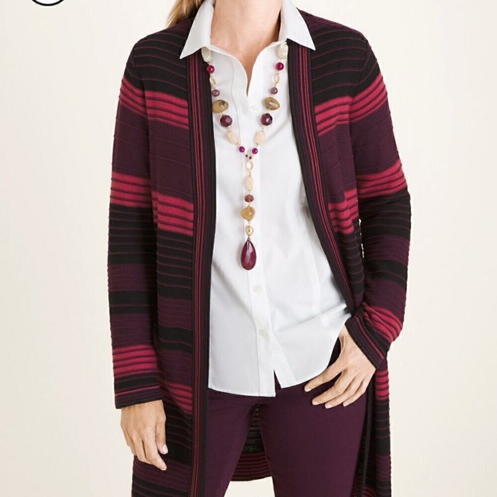 Chico's Size XS Petite 00P Multi-Colored Striped Cardigan Sweater Pink Purple